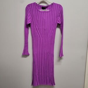 Carlisle Collection Divine Dahlia Purple Ribbed Knit Long Sleeve Dress M NEW